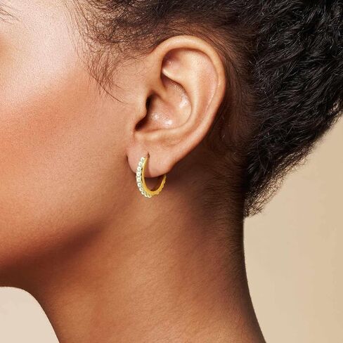 Pearl Earrings for Women 14K Gold Pearl Hoop Earrings for Women Small Gold Pearl Earrings Dainty Pearl Earrings Elegance Gold Pearl Huggie Hoop Earrings 13 MM/18 MM in Saudi Arabia