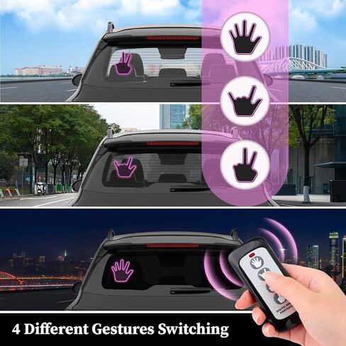 ضوء إصبع السيارة مع جهاز تحكم عن بعد - إصبع مضيء لنافذة السيارة الخلفية، لافتة LED لغضب الطريق مع 4 إيماءات يدوية، إشارة يد للشاحنة in Kuwait