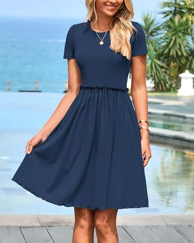 فساتين صيف BTFBM للنساء 2025 فستان قصير للربيع مضلع متماسك برقبة دائرية وأكمام قصيرة متأرجحة لقضاء العطلات على الشاطئ in Kuwait