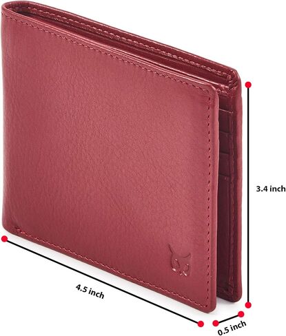 Real Leather Mens Bifold Wallet RFID Blocking Slim Minimalist Front Pocket - Thin & Stylish with ID Window in Gift Box (Nappa, Red) in Kuwait