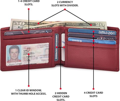 Real Leather Mens Bifold Wallet RFID Blocking Slim Minimalist Front Pocket - Thin & Stylish with ID Window in Gift Box (Nappa, Red) in Kuwait