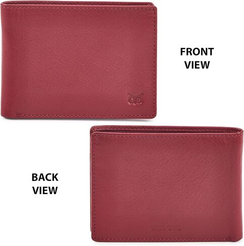 Real Leather Mens Bifold Wallet RFID Blocking Slim Minimalist Front Pocket - Thin & Stylish with ID Window in Gift Box (Nappa, Red) in Kuwait