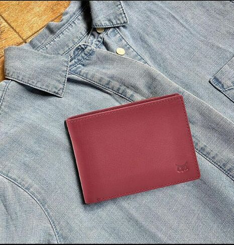 Real Leather Mens Bifold Wallet RFID Blocking Slim Minimalist Front Pocket - Thin & Stylish with ID Window in Gift Box (Nappa, Red) in Kuwait
