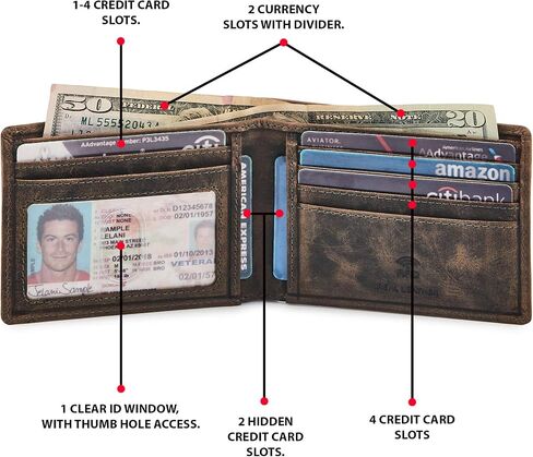 Real Leather Mens Bifold Wallet RFID Blocking Slim Minimalist Front Pocket - Thin & Stylish with ID Window in Gift Box (Nappa, Red) in Kuwait