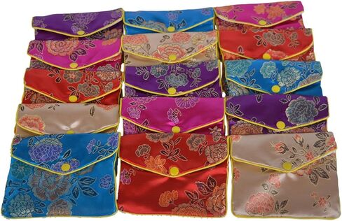 Baitaihem 15 Pack Jewelry Purse Pouch Gift Bags Chinese Silk Style Brocade Embroidered Bag,Red(Small&Medium&Large) in Kuwait