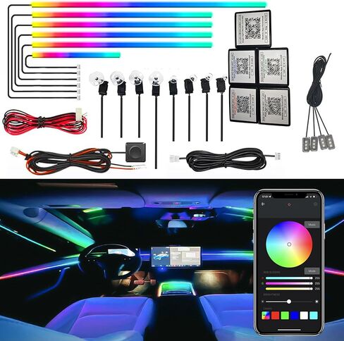 Dreamcolor Acrylic Interior Car LED Strip Light, RGB 18 in 1 Fiber Optic Ambient Lighting Kits, 16 Million Colors Sound Active Function Car Neon Lights with Wireless APP in Saudi Arabia