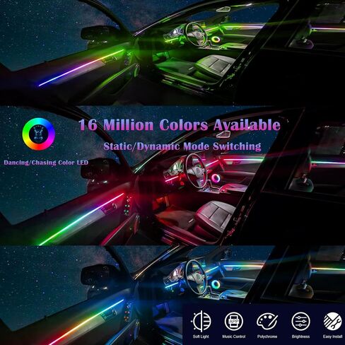 Dreamcolor Acrylic Interior Car LED Strip Light, RGB 18 in 1 Fiber Optic Ambient Lighting Kits, 16 Million Colors Sound Active Function Car Neon Lights with Wireless APP in Saudi Arabia