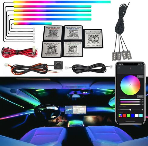 Dreamcolor Acrylic Interior Car LED Strip Light, RGB 18 in 1 Fiber Optic Ambient Lighting Kits, 16 Million Colors Sound Active Function Car Neon Lights with Wireless APP in Saudi Arabia