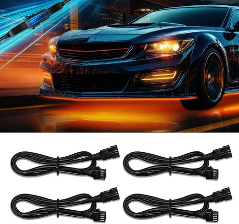 4 قطع سلك تمديد ضوء الصخور، 60 بوصة/150 سم 4 دبوس RGB LED متعدد الألوان لهجة ضوء تمديد كابل سلك مجموعة عالمية لدراجة نارية LED ATV سيارة ضوء متعدد الألوان شريط نيون ضوء الصخور in Kuwait