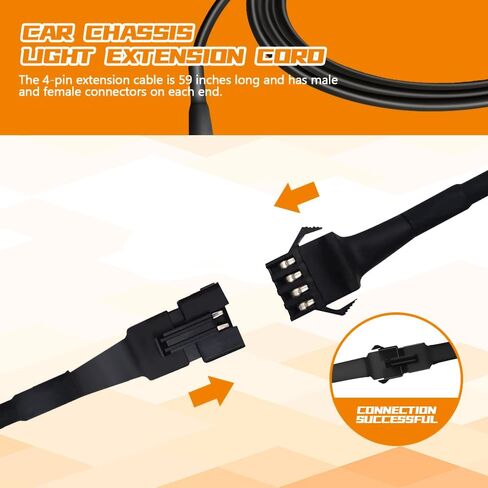 4 قطع سلك تمديد ضوء الصخور، 60 بوصة/150 سم 4 دبوس RGB LED متعدد الألوان لهجة ضوء تمديد كابل سلك مجموعة عالمية لدراجة نارية LED ATV سيارة ضوء متعدد الألوان شريط نيون ضوء الصخور in Kuwait