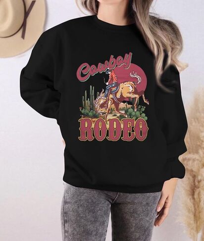 LUKYCILD قمصان غربية للنساء سويت شيرت كبير الحجم وايلد ويست سويت شيرت راعية البقر روديو قميص جرافيك كم طويل بلوفر in Kuwait