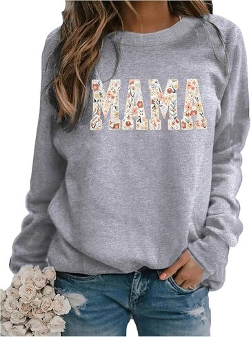 SweatyRocks Women's Floral Letter Graphic Sweatshirts Crew Neck Long Sleeve Pullover Tops in Saudi Arabia