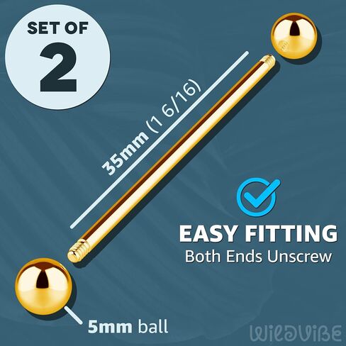 Barbell Piercing Jewelry 14g Bar Scaffold For Women Men - 2 Pack Of Industrial Bars Cartilage Ear Barbell Jewelry - 35mm Long Straight Hypoallergenic Surgical Steel 14g Industrial Piercing Jewelry in Kuwait