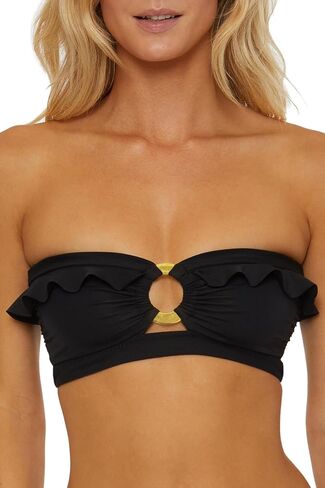 Women's Buckle Up Shirred Bandeau Bikini Top, Adjustable, Tie Back, Swimwear Separates in Saudi Arabia