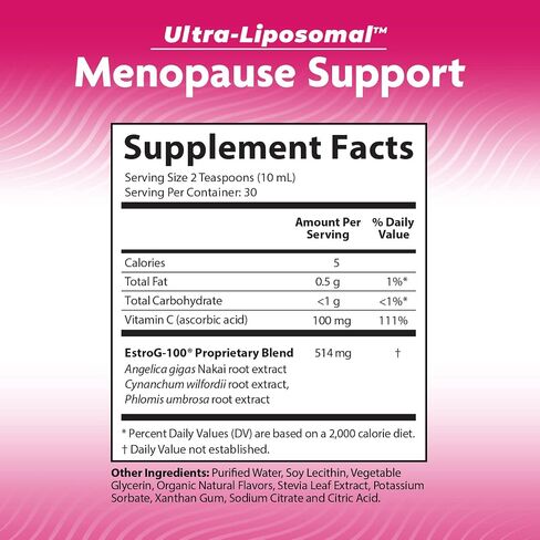 Aurora Nutrascience Ultra-Liposomal دعم انقطاع الطمث مع EstroG-100، يقلل من أعراض انقطاع الطمث وفترة ما حول انقطاع الطمث، الهبات الساخنة، التعرق الليلي، تقلب المزاج، 10 أونصة سائلة (300 مل) in Saudi Arabia