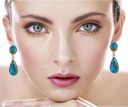 أقراط فيروزية من الفضة الإسترليني ومصنوع من النحاس والمجوهرات الفيروزية (دموع جريئة) in Kuwait