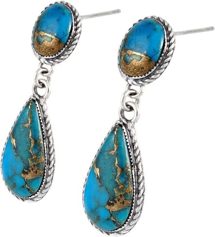 أقراط فيروزية من الفضة الإسترليني ومصنوع من النحاس والمجوهرات الفيروزية (دموع جريئة) in Kuwait