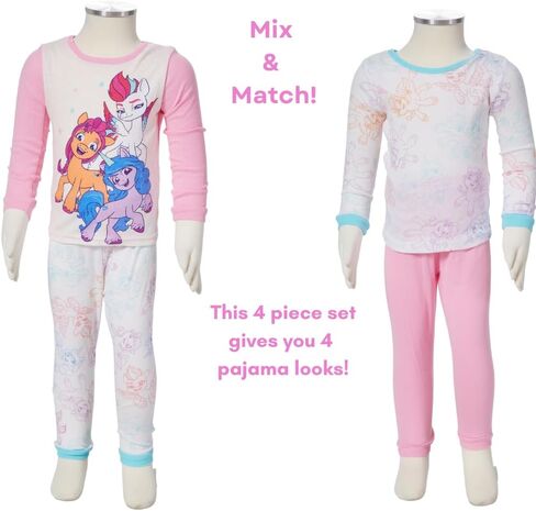 طقم بيجامات ماي ليتل بوني، 4 قطع مزيج وتطابق ملابس نوم للأطفال الصغار والصغار، مقاس 4T وردي in Kuwait