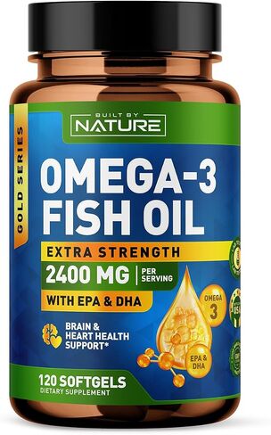 Built by Nature Fish Oil 2400mg with EPA & DHA - Omega 3 Supplement - Supports Heart & Brain Health - Sustainably Sourced Wild Sardines - 60 Softgels in Kuwait