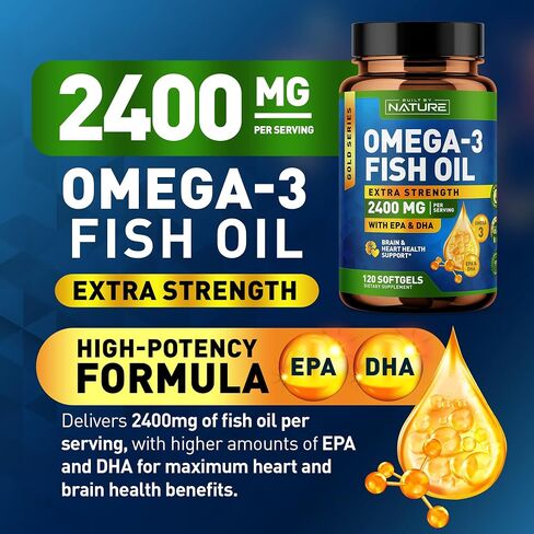 Built by Nature Fish Oil 2400mg with EPA & DHA - Omega 3 Supplement - Supports Heart & Brain Health - Sustainably Sourced Wild Sardines - 60 Softgels in Kuwait