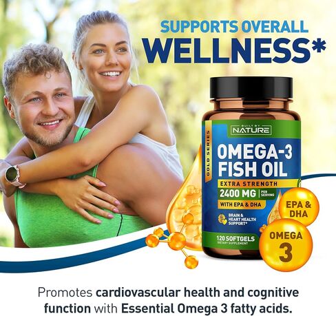 Built by Nature Fish Oil 2400mg with EPA & DHA - Omega 3 Supplement - Supports Heart & Brain Health - Sustainably Sourced Wild Sardines - 60 Softgels in Kuwait