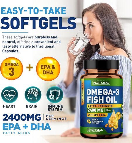 Built by Nature Fish Oil 2400mg with EPA & DHA - Omega 3 Supplement - Supports Heart & Brain Health - Sustainably Sourced Wild Sardines - 60 Softgels in Kuwait