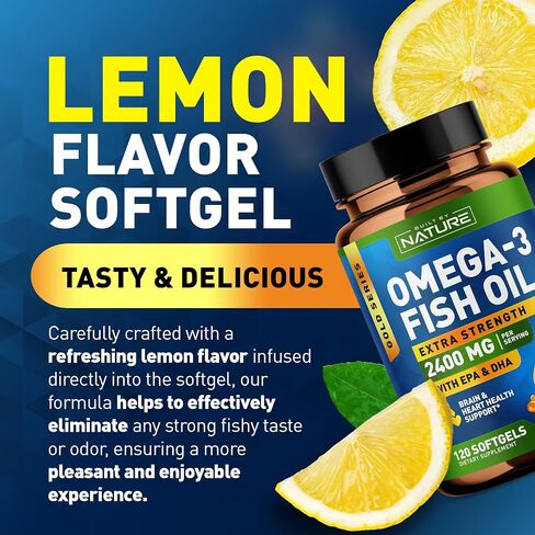 Built by Nature Fish Oil 2400mg with EPA & DHA - Omega 3 Supplement - Supports Heart & Brain Health - Sustainably Sourced Wild Sardines - 60 Softgels in Kuwait