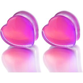 Purple Heart Glass Ear Gauges Tunnels Plugs Expander Stretcher Double Flared Saddle Plug Fashion Piercing Body Jewelry Gifts for Women Men Uxisex