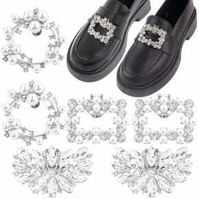 AUEAR, Rhinestone Shoe Clips Sparkling Crystal Shoe Buckles Metal Shoe Clips for Party Wedding