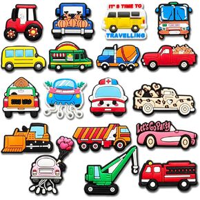 18Pcs Cars and Trucks Shoe Charms for Croc Clog Sandals, Transportion Vehicle Shoes Decoration Charms for Teen Adults