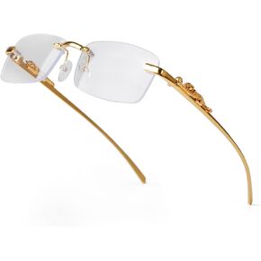 Vintage Rimless Rectangle Sunglasses for Women Men,Trendy Gold Metal Frameless Square Sun Glasses Transparent Eyewear