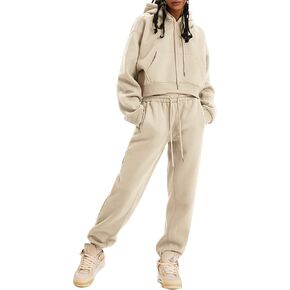 PEHMEA Women's 2 Piece Sweatsuit Outfits, Winter Comfy Lounge Sets for Women, Fleece Hoodies Crop Pullover with Joggers Pants
