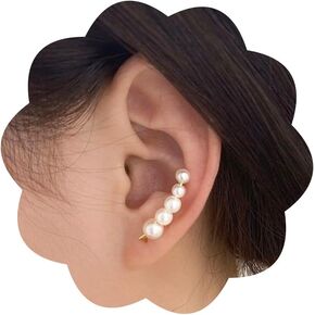 Boho Baroque Pearl Ear Climber Earrings Freshwater Pearl Single Right Ear Crawler Non-Pierced Earrings Gold Cluster Pearl Ear Cuff Clip Earrings Wedding Jewelry for Women (Pearl C)