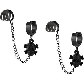 Sacina Black Skull Ear Cuff Earrings, Gothic Earrings, Punk Earrings, Emo Earrings, Grunge Earrings, Black Earrings, Christmas Jewelry Gifts for Women