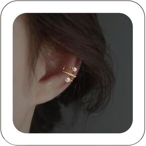 1Pcs Vintage Chic Pearl Ear Cuffs Silver Fake Helix Non Pierced Earrings Simple CZ Wraps Earrings Boho Pearl Climber Cartilage Earrings Wedding Birthday Jewelry for Womens