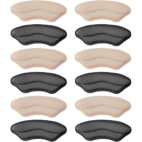 6 Pairs Heel Pads for Shoes, Flexible Heel Grips for Womens Shoes, Heel Cushion for Shoes Too Big, Soft Heel Protectors,Easy to Apply and Stays Firmly, Make Shoes Fit and Comfort (Black, Beige)
