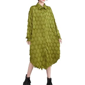 ellazhu Women's Long Sleeve Funky Color Block Lapel Button Down Shirt Dress GZ126