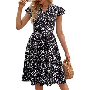 YATHON Casual Dresses for Women 2024 Cute Summer Floral Fit and Flare Cap Sleeve A Line Knee Length Dress with Pocket in Saudi Arabia