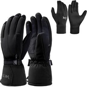 MCTi Mens Ski Gloves MC1605 One Pair(Black, Medium)+Thin Glove Liner MC-1706 One Pair(Black, Medium)