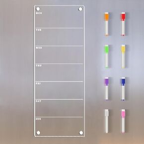 Magnetic Weekly Planner for Fridge Clear Weekly Planner for Fridge Menu Board for Kitchen 6"x17" Weekly Menu Magnet Fridge Menu Board Magnetic Menu for Refrigerator Fridge Calendar (Clear)