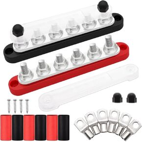 Dianrui 12V Bus Bar 250A Power Distribution Block Busbar 6 x 5/16"(M8) Terminal Studs with Cover 300VAC/48VDC Block Distribution Box for Marine; Automotive; and Solar Wiring
