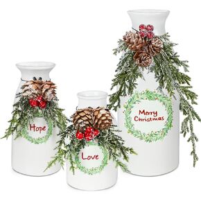 CEMABT Ceramic Vases Christmas Decorations Set for Indoor Home Decor - Farmhouse Christmas Centerpiece, White Ceramic Houses, and Nordic Christmas Tabletop Decor - Modern Holiday Decor Collection