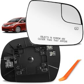 Compatible with Toyota Sienna Passenger Side Mirror 2014 2015 2016 2017 2018 2019 2020, Power Heated Right Side View Mirror Replacement, Chrome Convex Mirror Glass