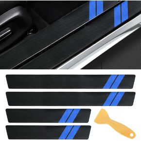 Car Door Sill Protector, Carbon Fiber Texture Threshold Sticker, Car Door Edge Guard with Scraper, Front/Rear Car Door Sill Protector Strip, Door Entry Guard Decoration Accessories (Red, 5PCS)