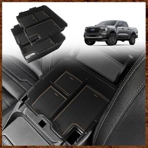 Muslogy Center Console Organizer Compatible with Ford Ranger 2024 2025 & Raptor Accessories Two-Layer Storage Box Insert Tray Secondary Storage Divider Armrest Box ABS Material Glove Box (Black)