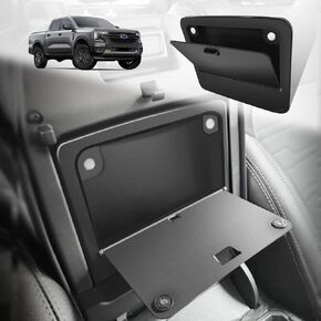منظم وحدة التحكم المركزية Muslogy متوافق مع Ford Ranger 2024 2025 وملحقات Raptor صندوق تخزين من طبقتين، صينية إدراج مقسم تخزين ثانوي، صندوق مسند الذراع، صندوق قفازات مصنوع من مادة ABS (أسود)