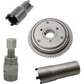 QISF 4PCS Starter Clutch Kit Flywheel Puller & Nut + Clutch Lock Spanner Tool for GY6 Scooter 125cc 150cc 152QMI 157QMJ Engine Models ATV