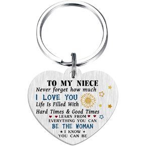 Keychain for Niece, Inspirational Gift for Niece from Aunt or Uncle, Niece Birthday, Graduation, or Christmas Gift, Engraved Heart-Shaped Pendant with Love & Encouragement
