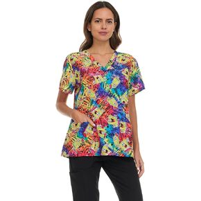 Spongebob Women's All Over Print, V-Neck Scrub Top with Pockets - Comfortable Work Uniform