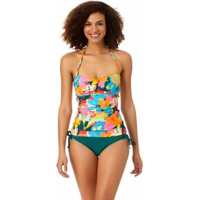 Anne Cole Plumeria Twist Front Bandeaukini Top Medium / Plumeria